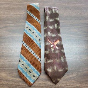 LOT 2 Men's Neck Ties Mitzi Cravat - Brown Rust Eagle Geometric 3.75" at widest